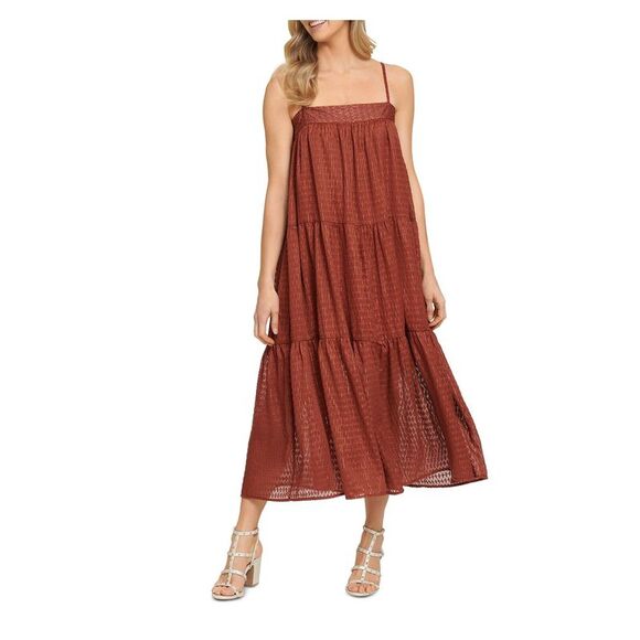 DKNY Dresses & Skirts - DKNY Womens Brown Pullover Styling Spaghetti Strap Tea-Length Evening Dress XS